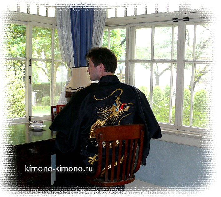 мужское кимоно Лунный Дракон с вышивкой. KIMONO-YA, японский интернет-магазин