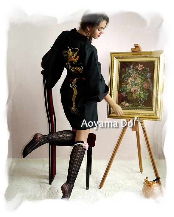 женский халат-кимоно с вышивкой в виде ДРАКОНА, сделано в Японии